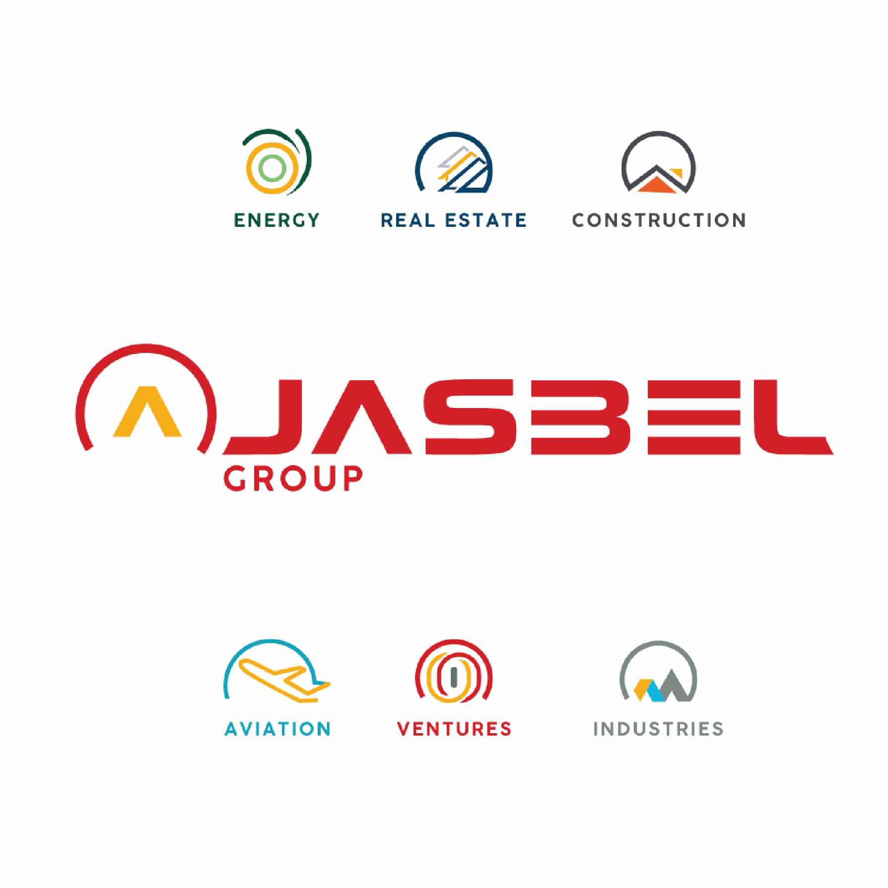 Jasbel Group brand identity with industry icons